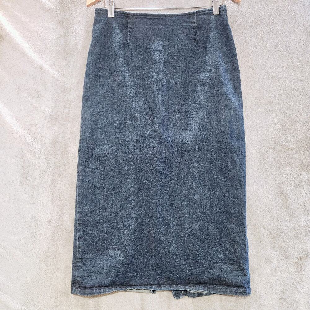 Vintage GAP Womens Denim Stretch Maxi Skirt Back Split Size 10 Y2K Minimalist